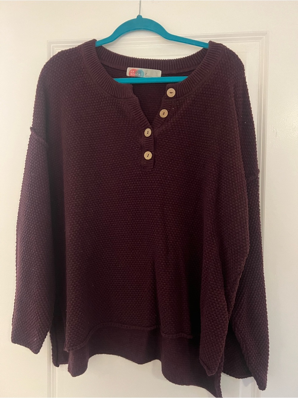 Free People Deep Plum Button Henley Pullover